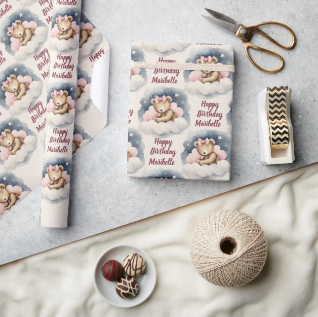 Papel De Regalo Nacimiento de Chicas del oso bebé celestial (Artesanía)