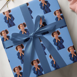 Papel De Regalo Nacimiento de los niños con Collage de fotos azul 
