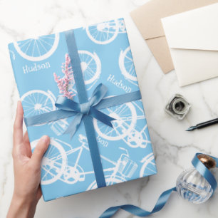 Papel De Regalo Nacimiento de niño azul vintage retro nombre de ni