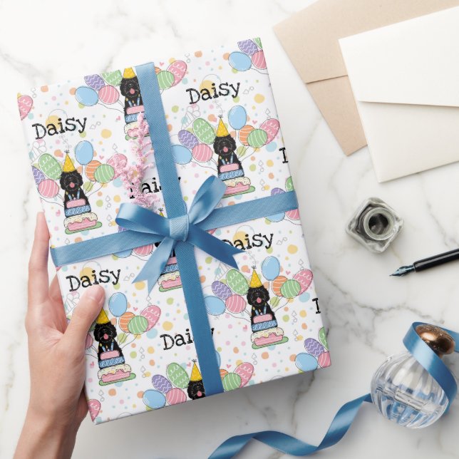 Papel De Regalo Nacimiento de perro de Sheepadoodle Negro (Regalar)