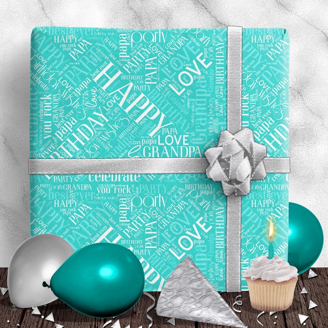 Papel De Regalo Nacimiento de Word Cloud Grandpa ID Verde azulado2 (Subido por el creador)