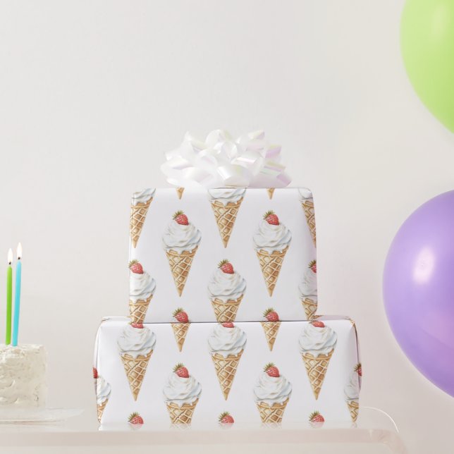 Papel De Regalo Nacimiento del helado de cona de fresa (Regalos de fiesta)