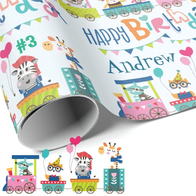 Papel De Regalo Nacimiento del tren animal Personalización Nombre  (Subido por el creador)
