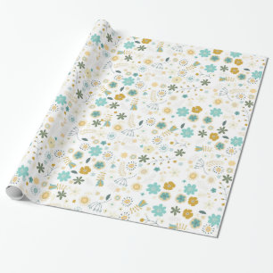 Papel De Regalo Nacimiento floral de la Moda amarilla azul de la m