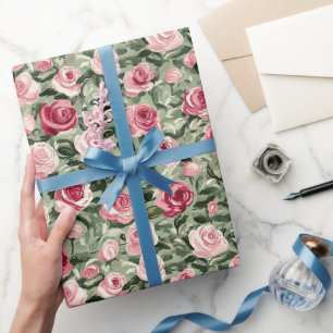 Papel De Regalo Nacimiento floral de Rosas rojos verdes