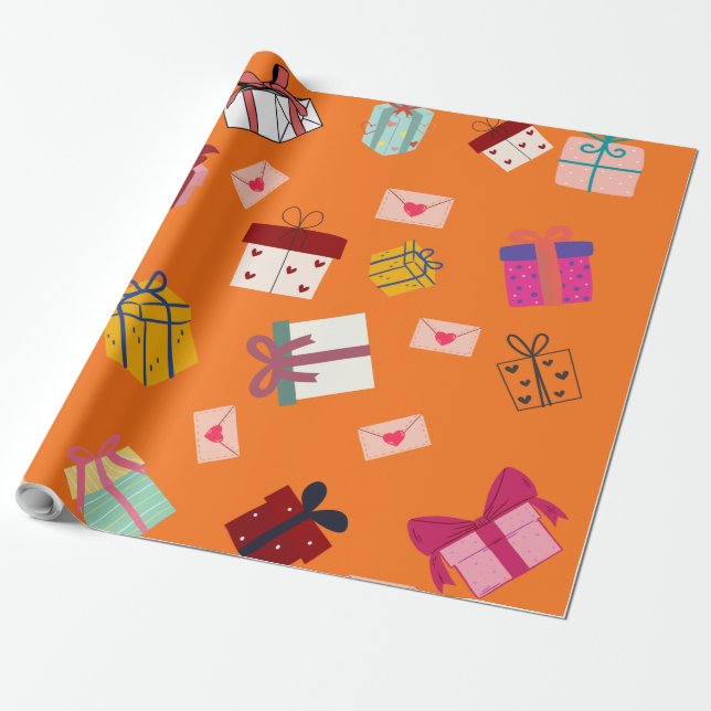 Papel De Regalo Nacimiento moderno de naranja (Desenrollado)