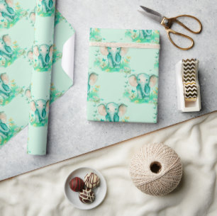 Papel De Regalo Nacimiento Neutral del Elefante Infantil