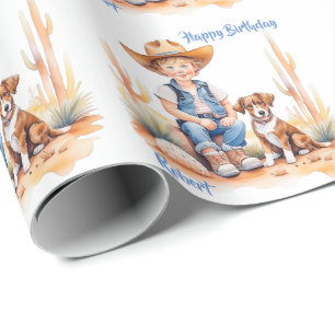 Papel De Regalo Nacimiento personalizado de vaqueros y perros occi
