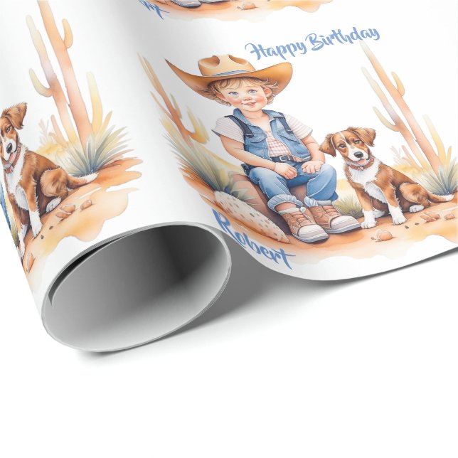 Papel De Regalo Nacimiento personalizado de vaqueros y perros occi (Esquina del rollo)