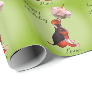 Papel De Regalo Nacimiento personalizado del Rosa Beagle Puppy