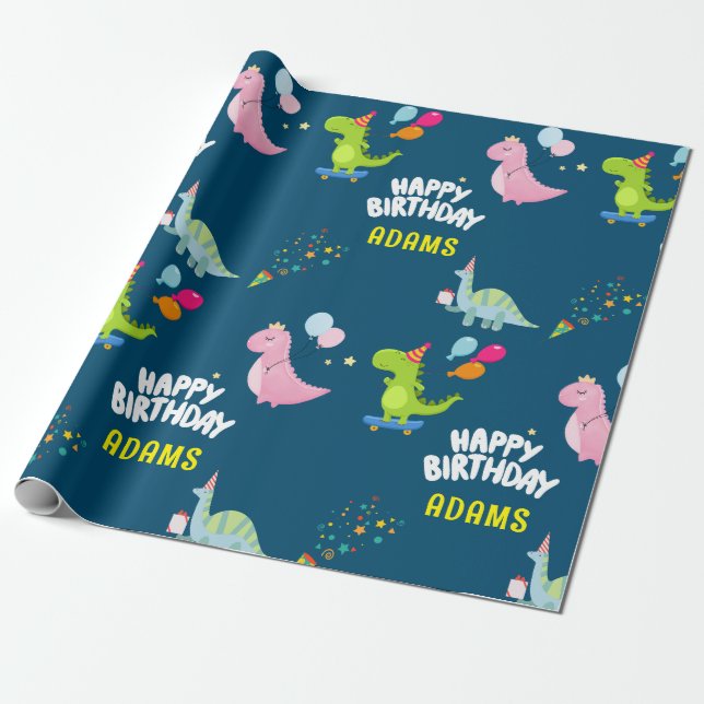 Papel De Regalo Nacimientos de dinosaurios personalizados (Desenrollado)