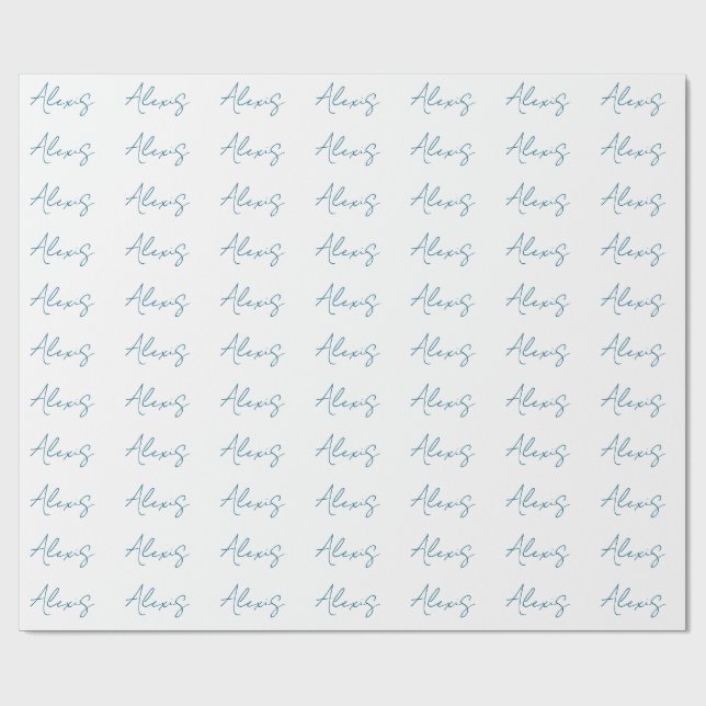 Papel De Regalo Name Calligraphy Script Plain Simple White Blue (Superficie plana)