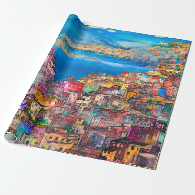 Papel De Regalo Nápoles cityscapeart, ciudad, italiano, paisaje, m (Desenrollado)