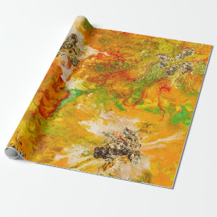 Papel De Regalo Naranja abstracto de las flores de verano amarillo