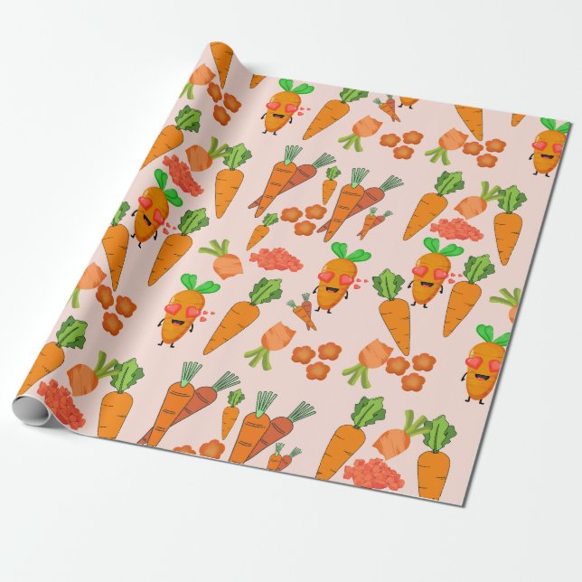 Papel De Regalo Naranja Adorable Fiesta Zanahoria (Desenrollado)