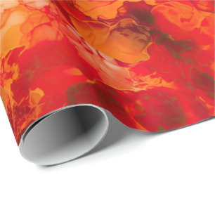 Papel De Regalo Naranja al atardecer y rojo con tinta de Rosa de o