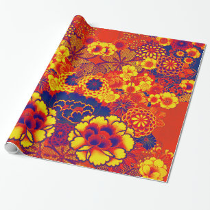 Papel De Regalo Naranja AMARILLO FLOWERS Peony, Rosas floral japon