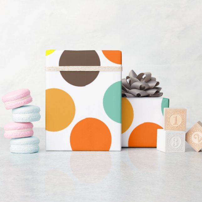 Papel De Regalo Naranja, amarillo, marrón, puntos azules (Baby Shower)