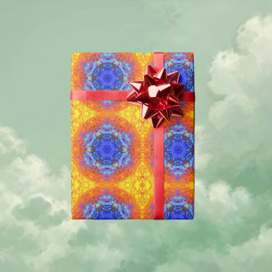 Papel De Regalo Naranja azul Mandala digital y amarillo