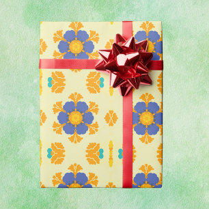 Papel De Regalo Naranja azul retro Mandala y amarillo