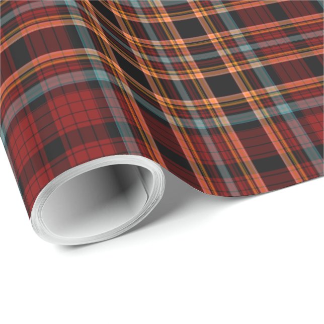 Papel De Regalo Naranja Azul Rojo Negro Tartán Plaid (Esquina del rollo)