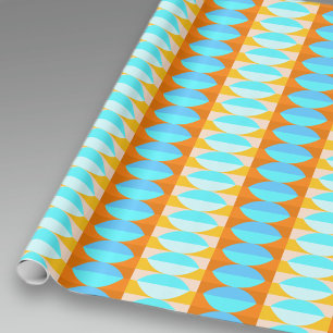 Papel De Regalo Naranja azul turquesa colorido patrón amarillo