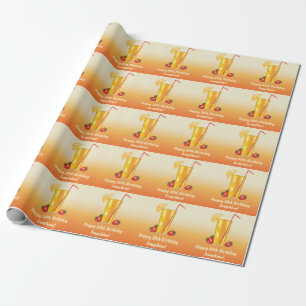 Papel De Regalo Naranja Bebida Tropical Y Fresas Cumpleaños