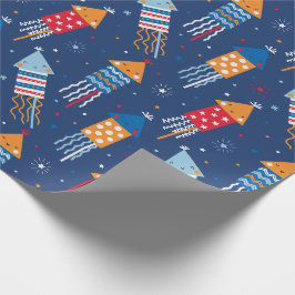 Papel De Regalo Naranja blanco azul rojo de los fuegos artificiale