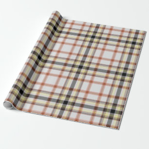 Papel De Regalo Naranja blanco Tartán amarillo negro