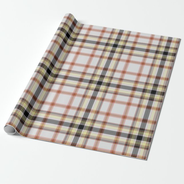 Papel De Regalo Naranja blanco Tartán amarillo negro (Desenrollado)