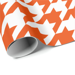 Papel De Regalo Naranja brillante grande y blanco Houndstooth
