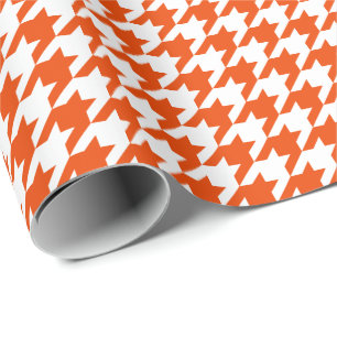 Papel De Regalo Naranja brillante medio y blanco Houndstooth
