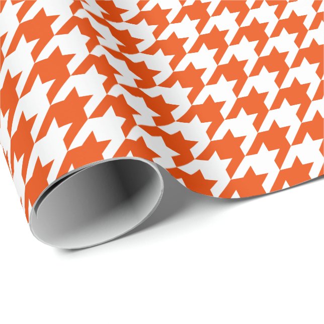 Papel De Regalo Naranja brillante medio y blanco Houndstooth (Esquina del rollo)