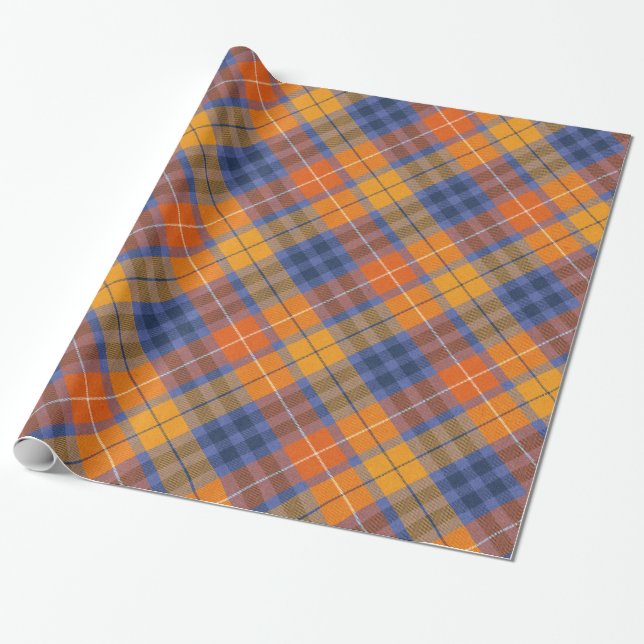 Papel De Regalo Naranja Brown Purple Plaid (Desenrollado)