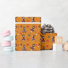 Papel De Regalo Naranja | Brujita de Halloween