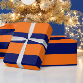 Papel De Regalo Naranja Calabaza, Azul Marino XL Patrón de Rayas V