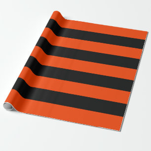 Papel De Regalo Naranja clásico y franjas de cosecha negra Hallowe