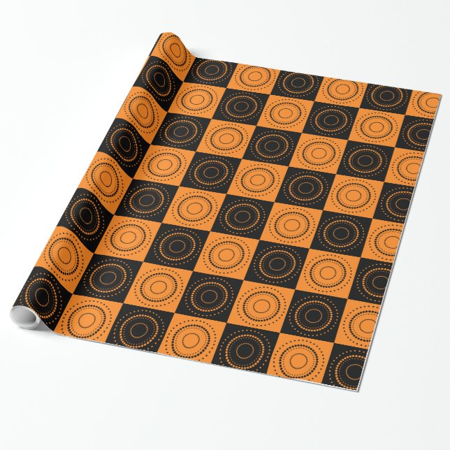 Papel De Regalo Naranja concéntrico de Halloween y puntos de polka (Desenrollado)