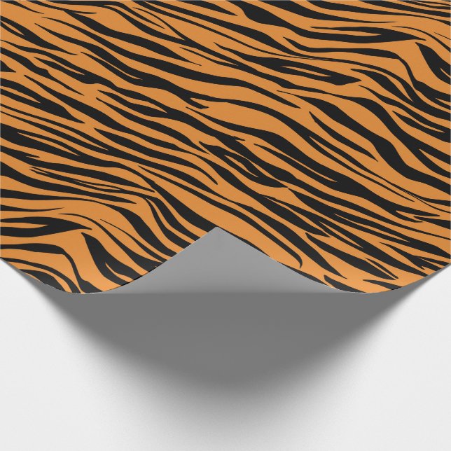 Papel De Regalo Naranja Coral Negro Tigre Piel Animal Resumen Glam (Esquina)