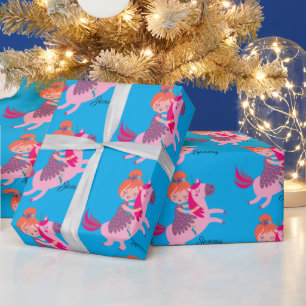 Papel De Regalo Naranja corta Chica haitiana montada en unicornio