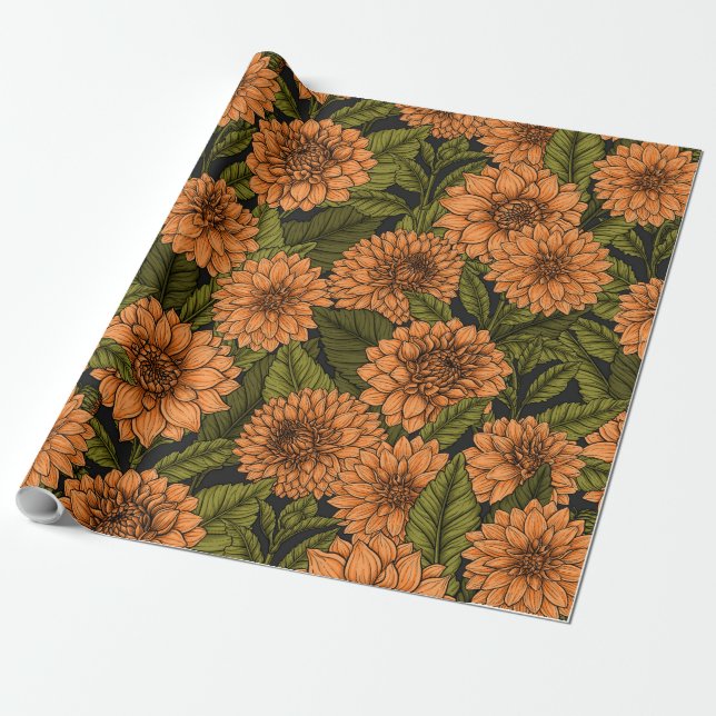 Papel De Regalo Naranja Dahlia Garden (Desenrollado)