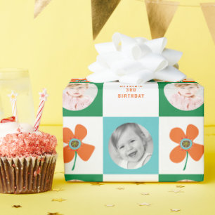 Papel De Regalo Naranja Daisy Pop Flower Moda Regalo de foto de cu