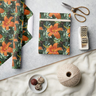 Papel De Regalo Naranja Daylily con una nave de hojas verdes