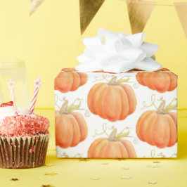 Papel De Regalo Naranja de acción de gracias calabaza acuarela con
