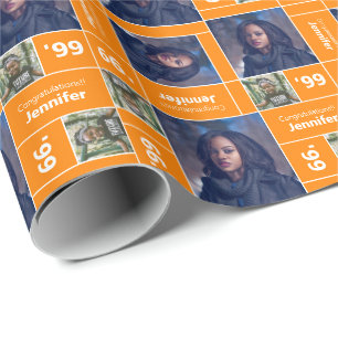 Papel De Regalo Naranja de año de clase de graduación fotográfi