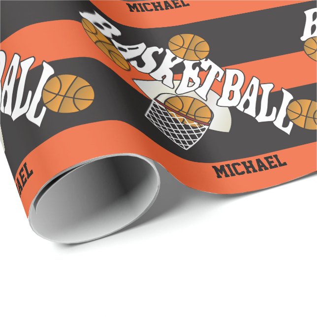 Papel De Regalo Naranja de baloncesto Black (Esquina del rollo)