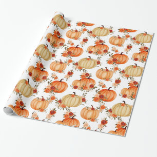 Papel De Regalo Naranja de calabaza acuática Rosas florales