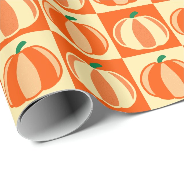 Papel De Regalo Naranja de calabaza ventilado Tartán Platos de Acc (Esquina del rollo)