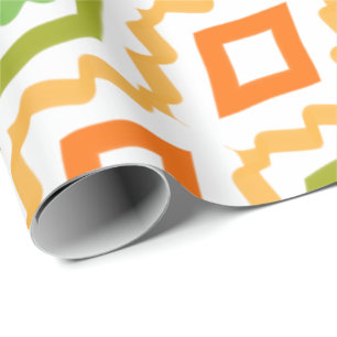 Papel De Regalo Naranja De Engranaje Y Verde