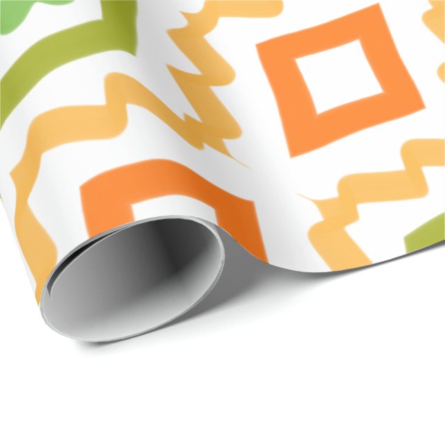 Papel De Regalo Naranja De Engranaje Y Verde (Esquina del rollo)